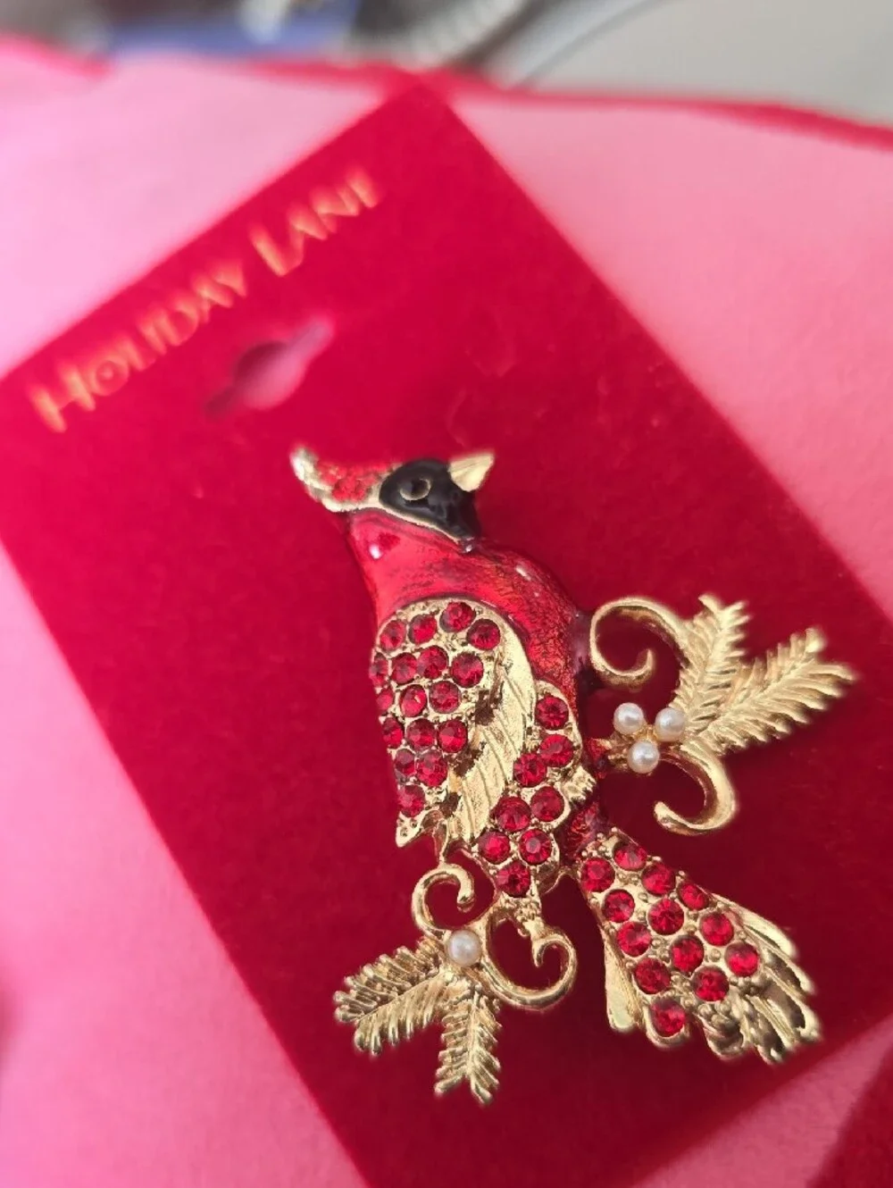 Macy's Vintage Holiday Lane Red and Gold Cardinal Brooch